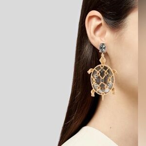 Oscar de la Renta Mother of Pearl & Crystal Turtle Clip Earrings